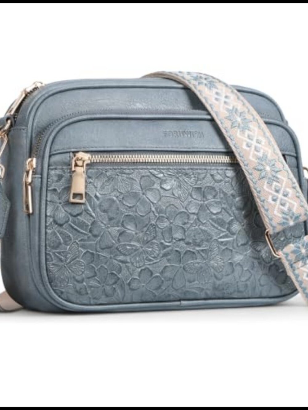 RFID Blocking Floral Embossed Vegan Leather Crossbody Bag Purse